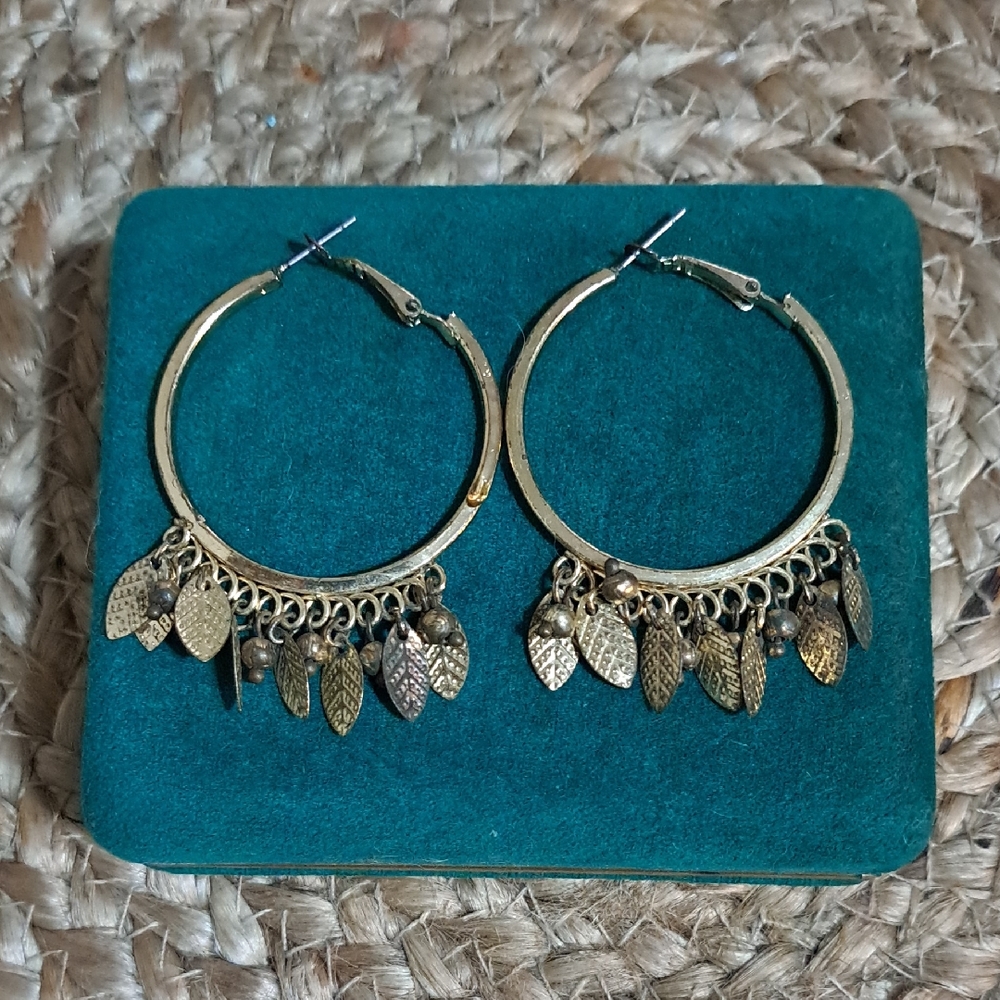 Vintage Gold Leaf Hoop Earrings